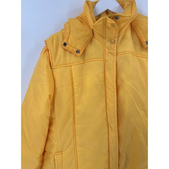 Snow Weather Vintage Puffer Coat Womens 20W Yellow Zip Hooded Nylon Insulated - Picture 5 of 16